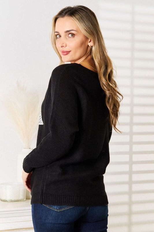 Sequin Graphic Dolman Sleeve Knit Top - ShalayeFashion