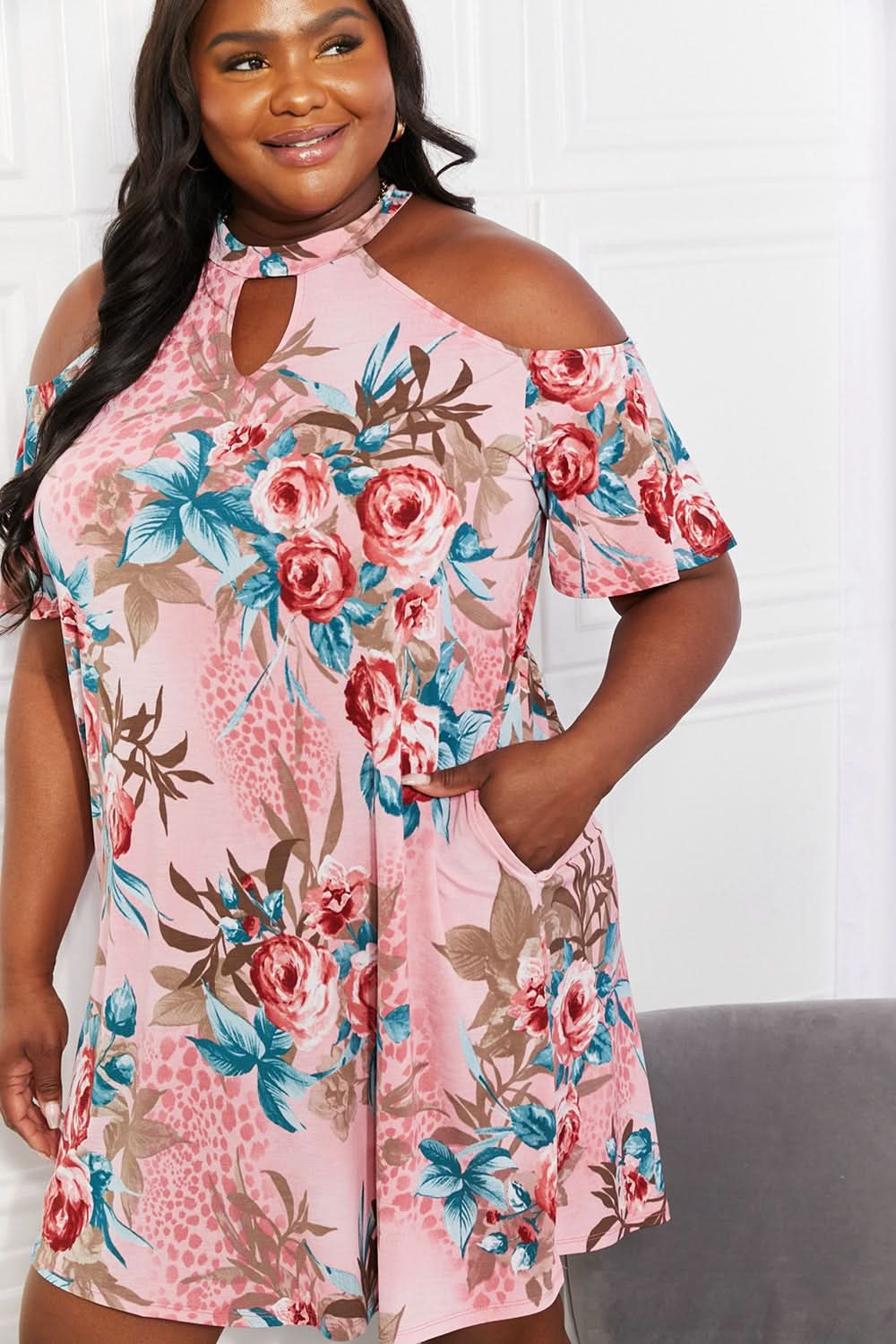 Sew In Love Full Size Fresh - Cut Flowers Cold - Shoulder Dress - ShalayeFashion