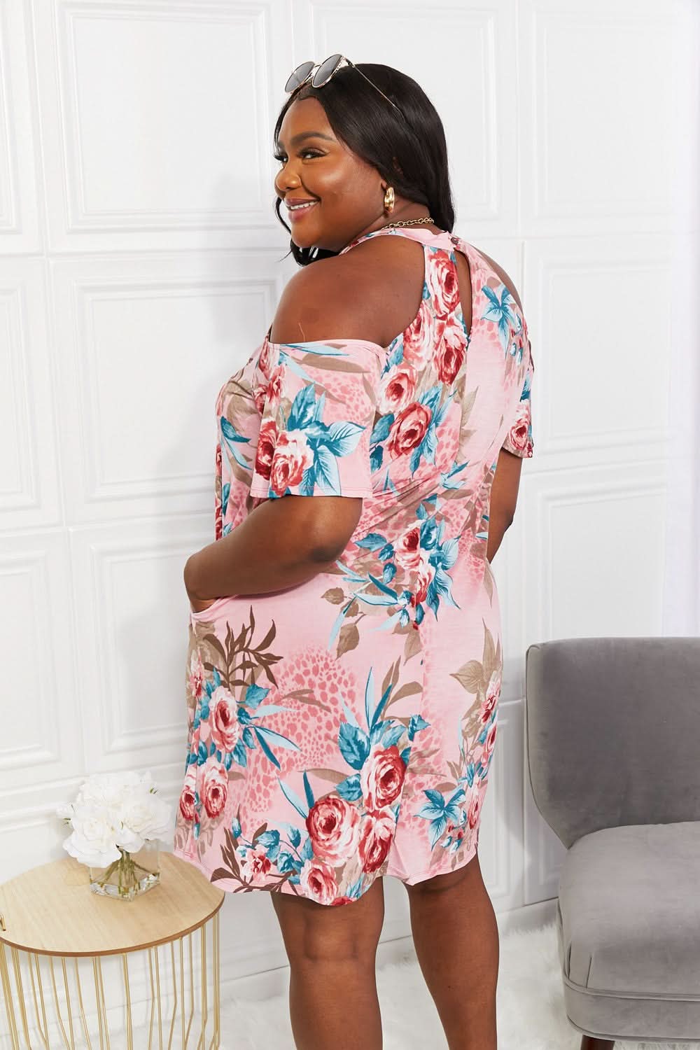 Sew In Love Full Size Fresh - Cut Flowers Cold - Shoulder Dress - ShalayeFashion