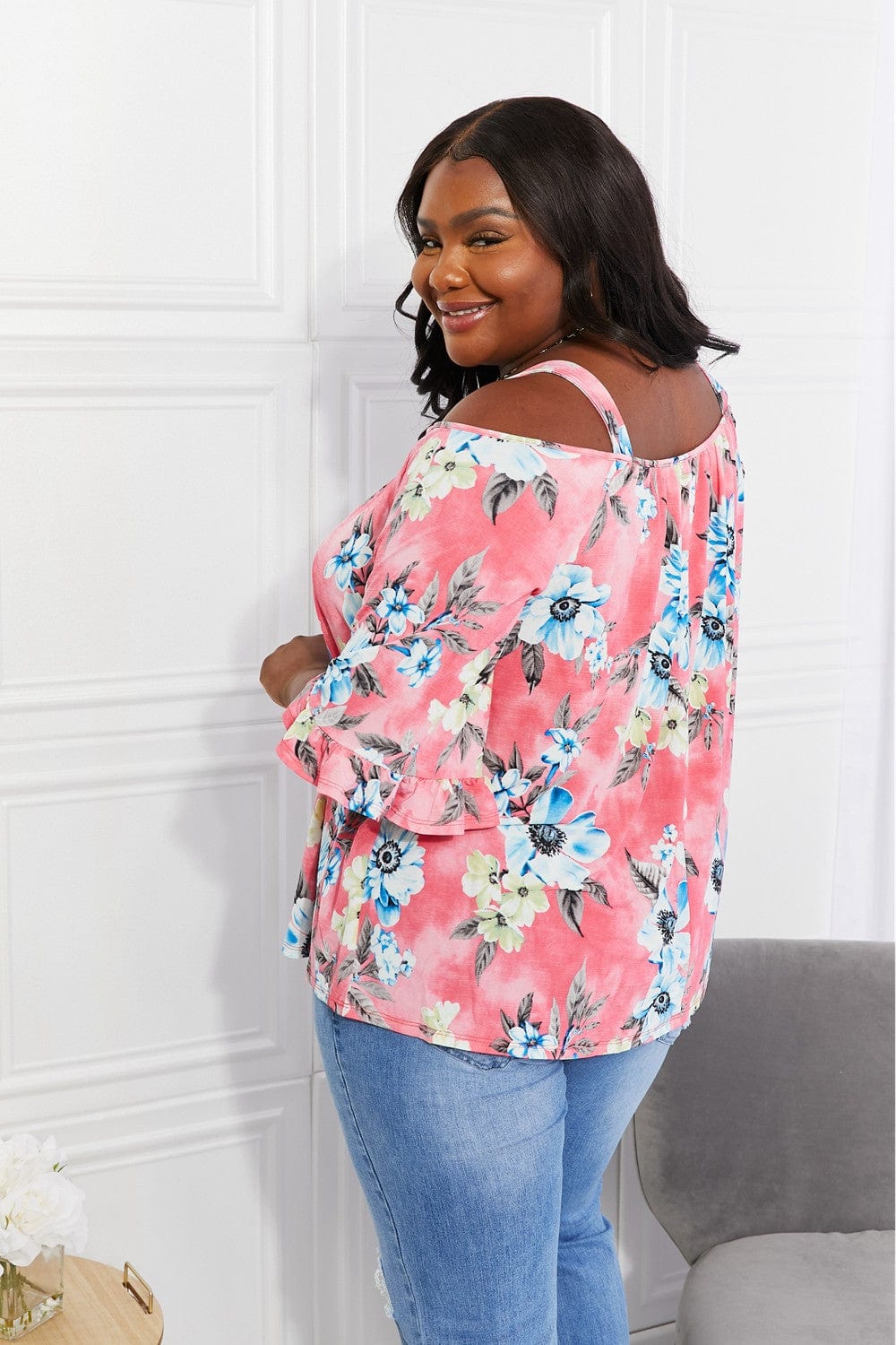 Sew In Love Full Size Fresh Take Floral Cold - Shoulder Top - ShalayeFashion