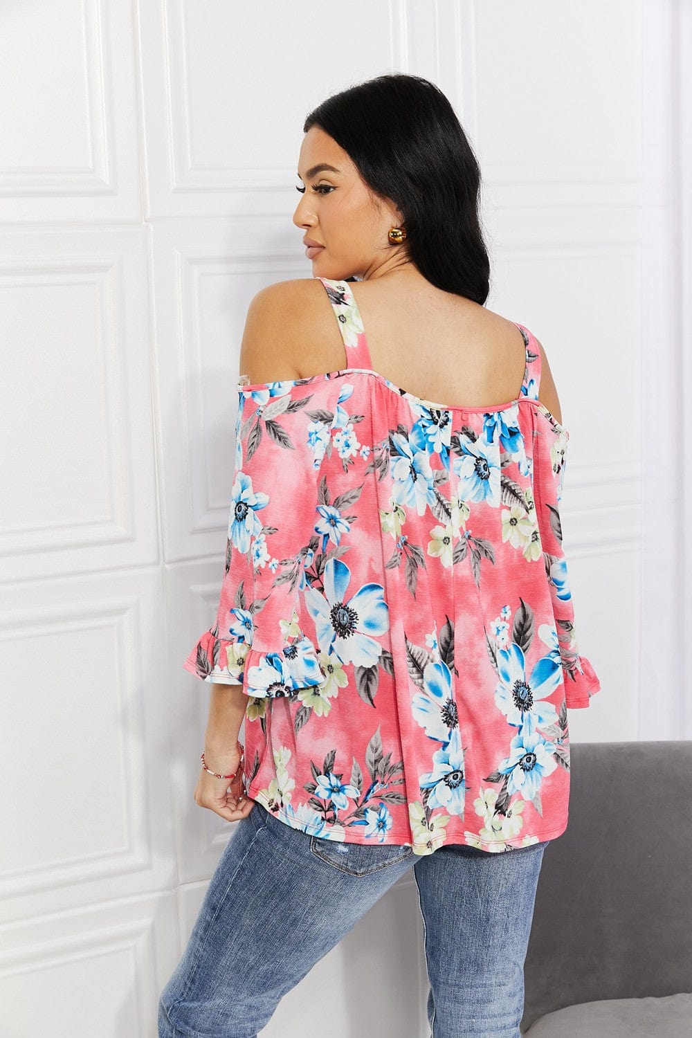Sew In Love Full Size Fresh Take Floral Cold - Shoulder Top - ShalayeFashion
