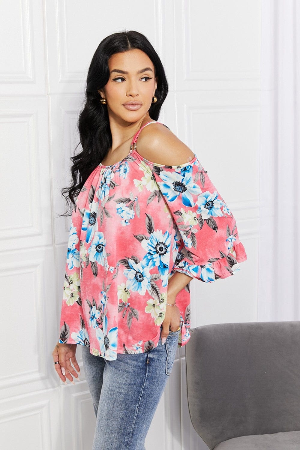 Sew In Love Full Size Fresh Take Floral Cold - Shoulder Top - ShalayeFashion