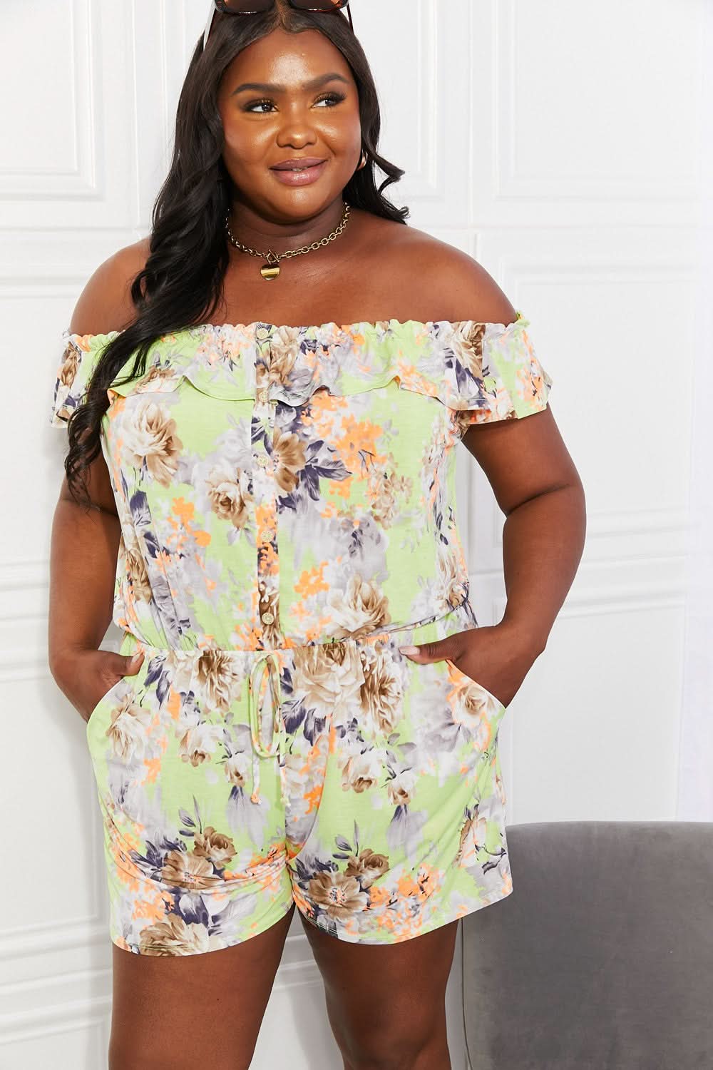 Sew In Love Full Size Pure Delight Floral Off - Shoulder Romper - ShalayeFashion