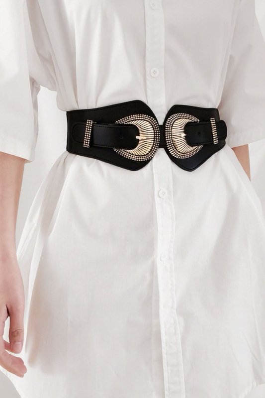 Shell Double Buckle Elastic Wide Belt - ShalayeFashion