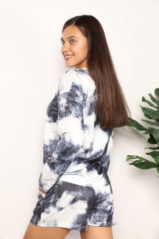 Shiny Tie - Dye Round Neck Top and Shorts Lounge Set - ShalayeFashion