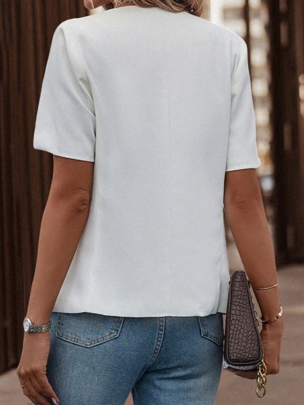 Shiny Two - Button Short Sleeve Pocket Blazer - ShalayeFashion