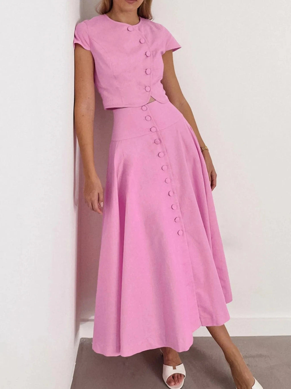 Short Sleeve Top and Skirt set - ShalayeFashion