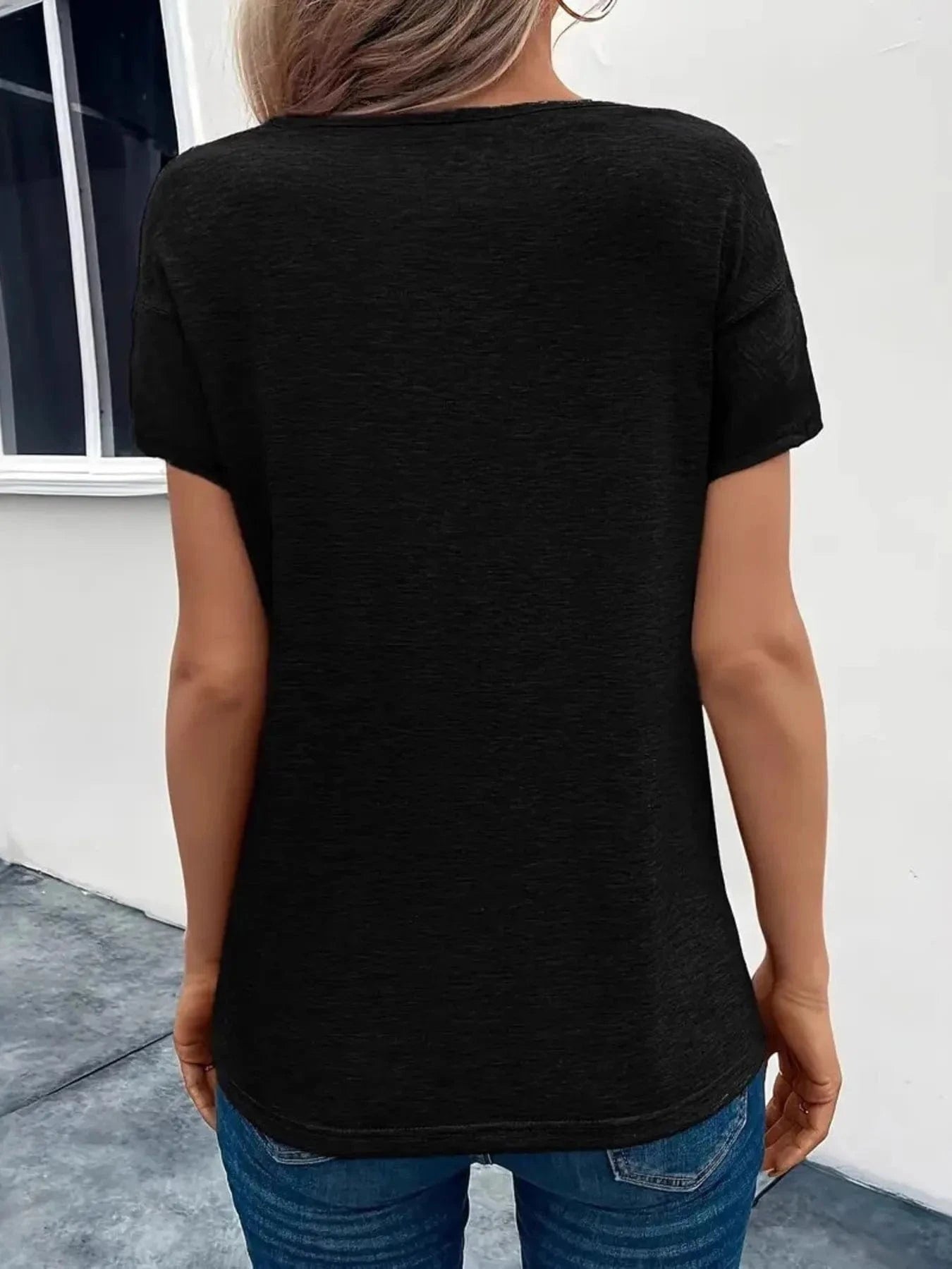Short Sleeve V - Neck Ruched T-Shirt - ShalayeFashion