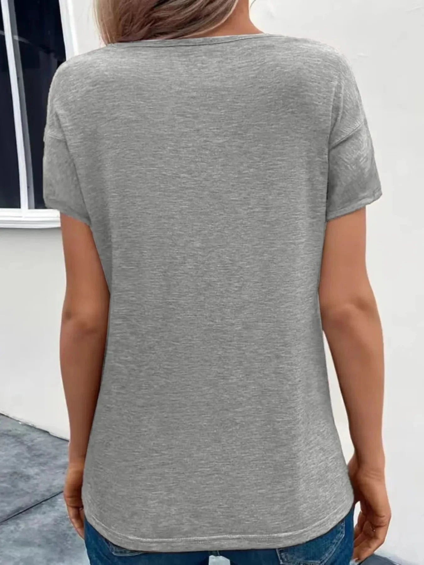 Short Sleeve V - Neck Ruched T-Shirt - ShalayeFashion