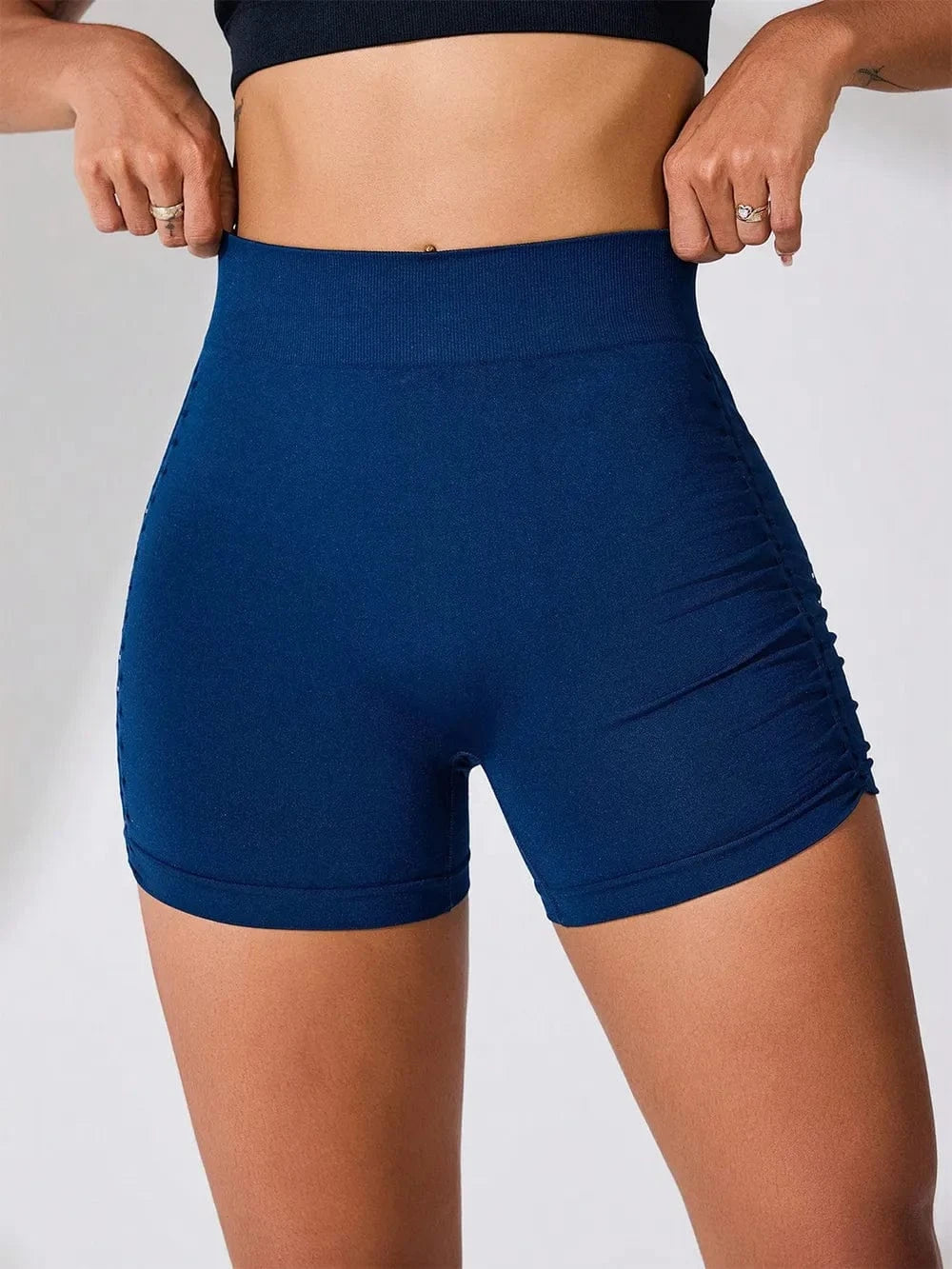 Side Ruched High Rise Active Shorts - ShalayeFashion
