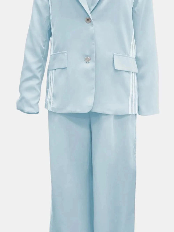 Side Striped Long Sleeve Blazer and Pants Set - ShalayeFashion