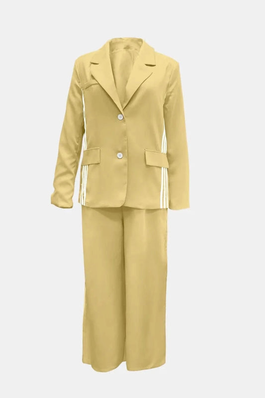 Side Striped Long Sleeve Blazer and Pants Set - ShalayeFashion