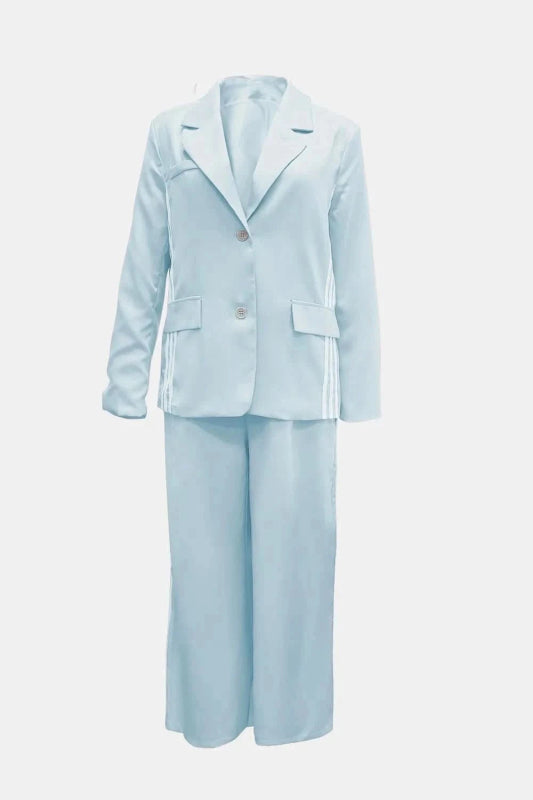 Side Striped Long Sleeve Blazer and Pants Set - ShalayeFashion