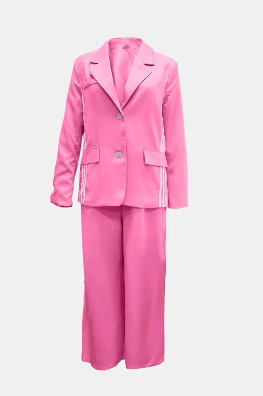 Side Striped Long Sleeve Blazer and Pants Set - ShalayeFashion