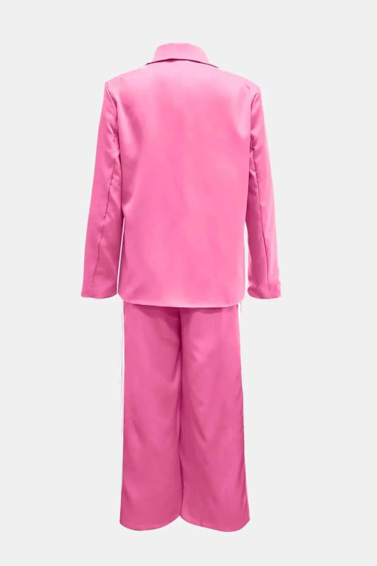 Side Striped Long Sleeve Blazer and Pants Set - ShalayeFashion