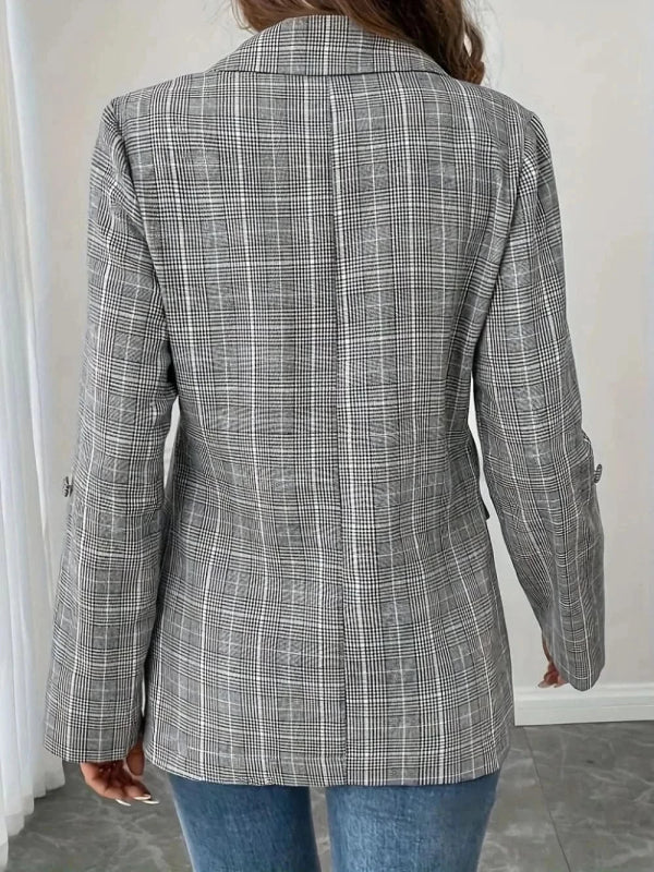 Single - Breasted Lapel Collar Plaid Blazer - ShalayeFashion