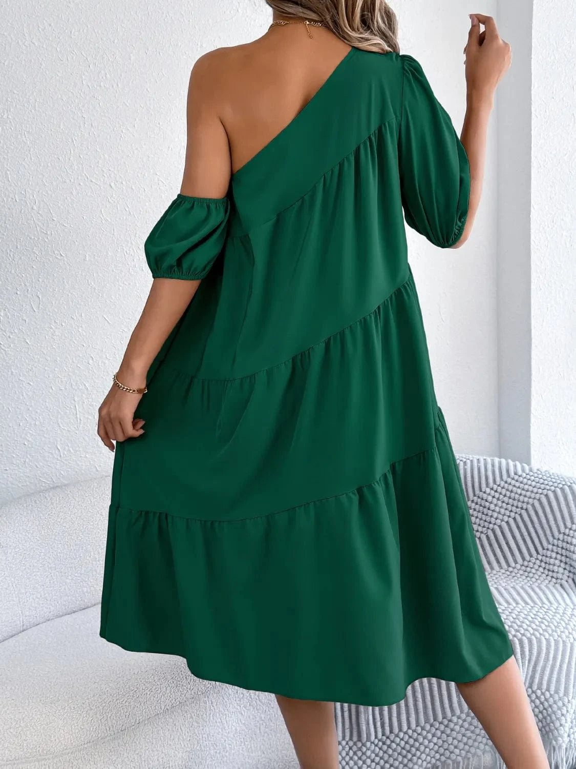 Single Shoulder Tiered Dress - ShalayeFashion
