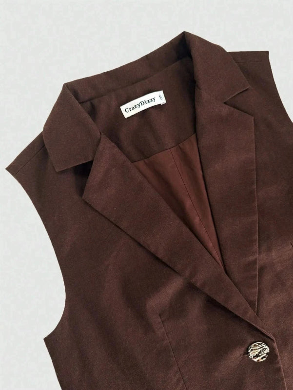 Sleeveless Blazer and Wide Leg Pants Set - ShalayeFashion
