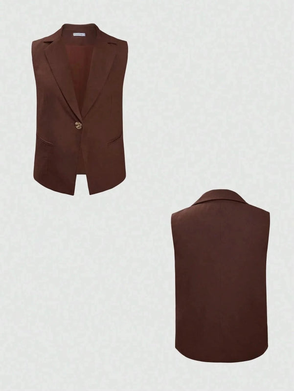 Sleeveless Blazer and Wide Leg Pants Set - ShalayeFashion