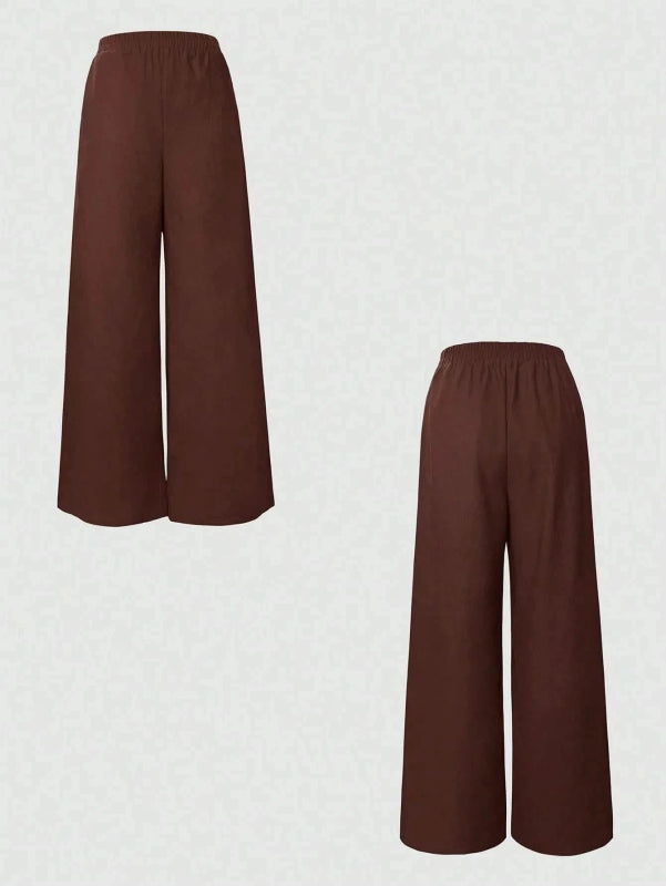 Sleeveless Blazer and Wide Leg Pants Set - ShalayeFashion