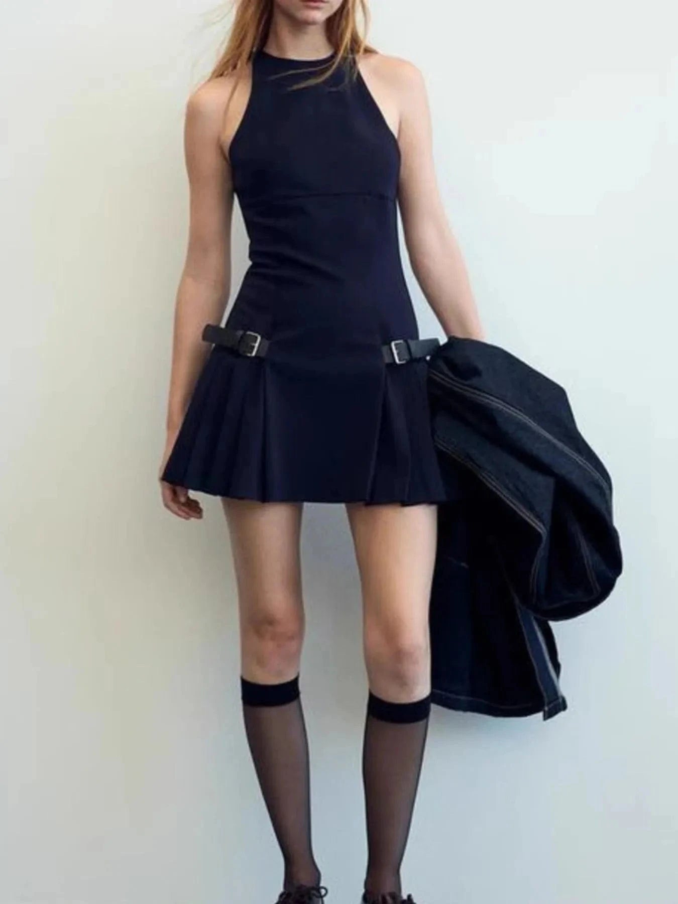 Sleeveless Halter Neck Mini Dress - ShalayeFashion
