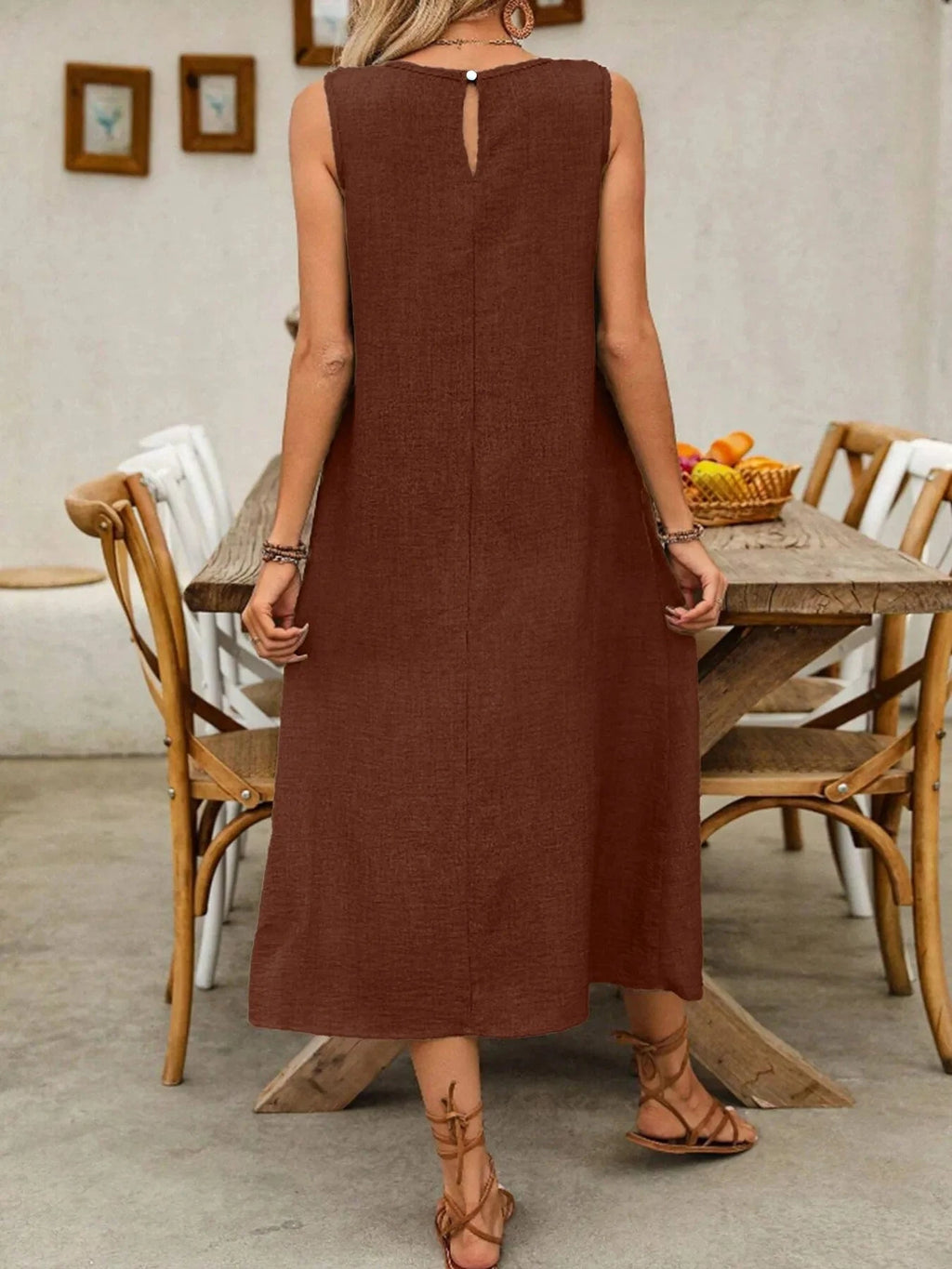 Sleeveless Midi Dress with Pockets - ShalayeFashion