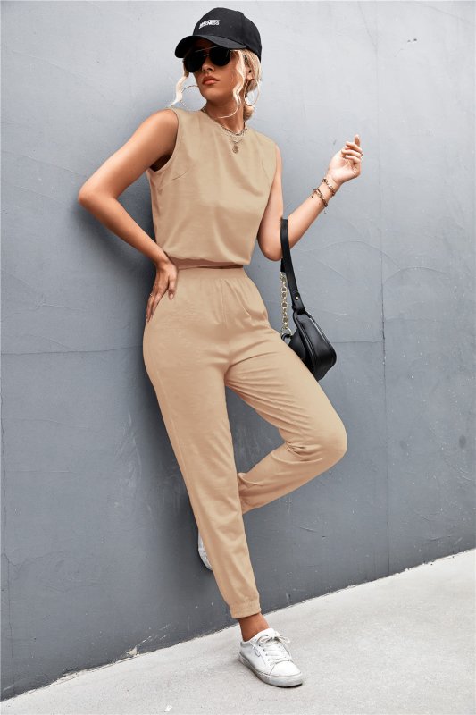 Sleeveless Top and Joggers Set - ShalayeFashion