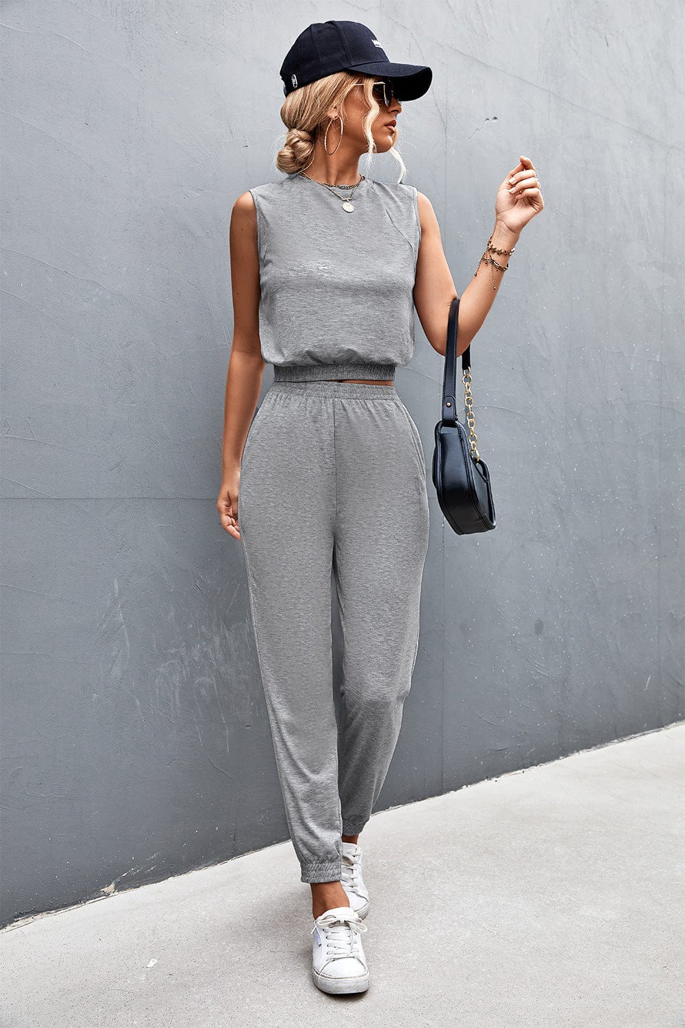 Sleeveless Top and Joggers Set - ShalayeFashion