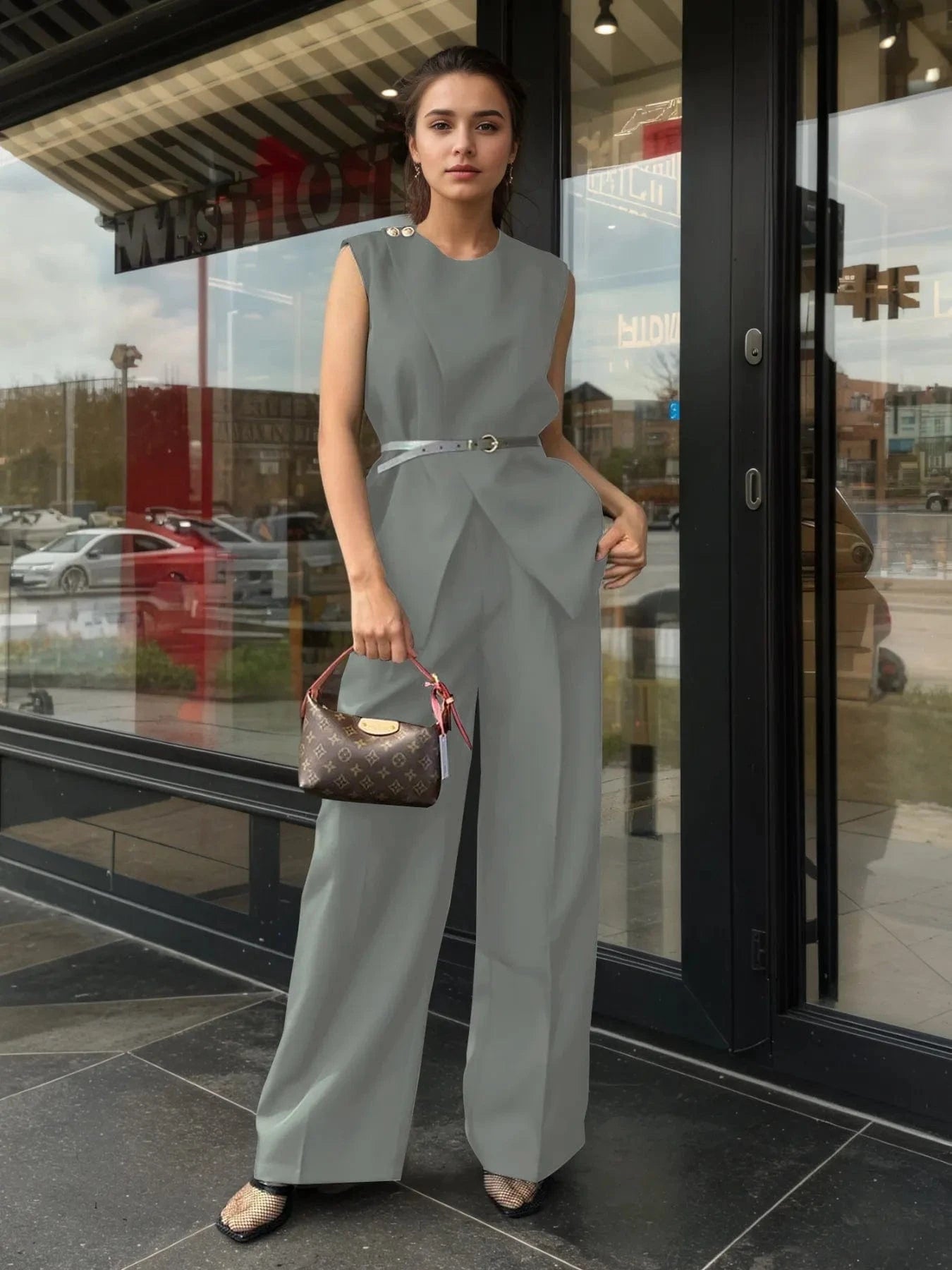 Sleeveless Top and Pants Set - ShalayeFashion
