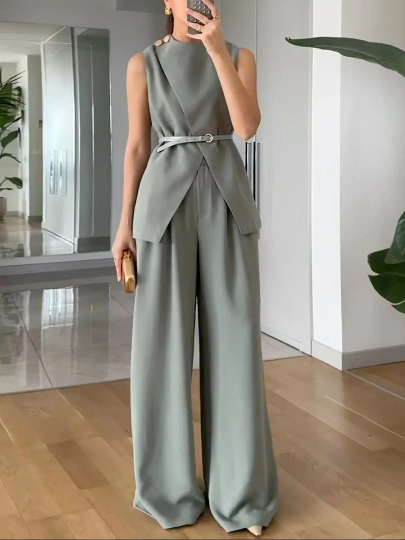 Sleeveless Top and Pants Set - ShalayeFashion