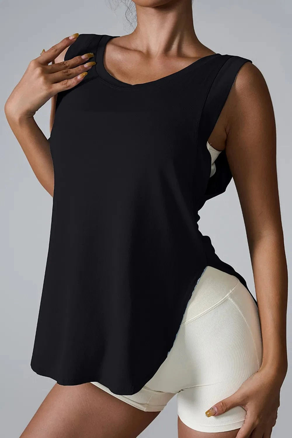 Slit Round Neck Active Tank - ShalayeFashion
