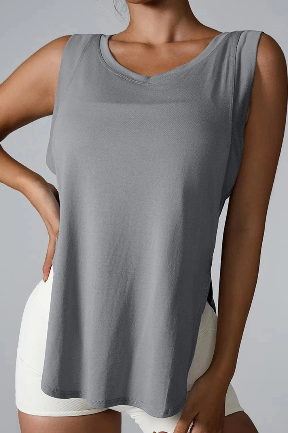 Slit Round Neck Active Tank - ShalayeFashion
