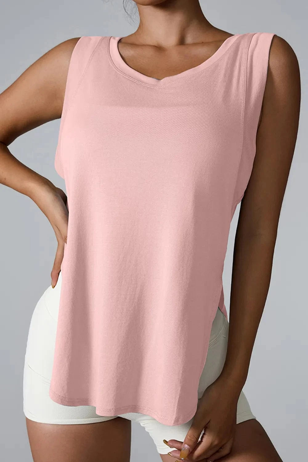 Slit Round Neck Active Tank - ShalayeFashion