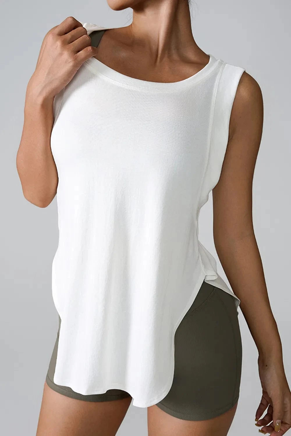 Slit Round Neck Active Tank - ShalayeFashion