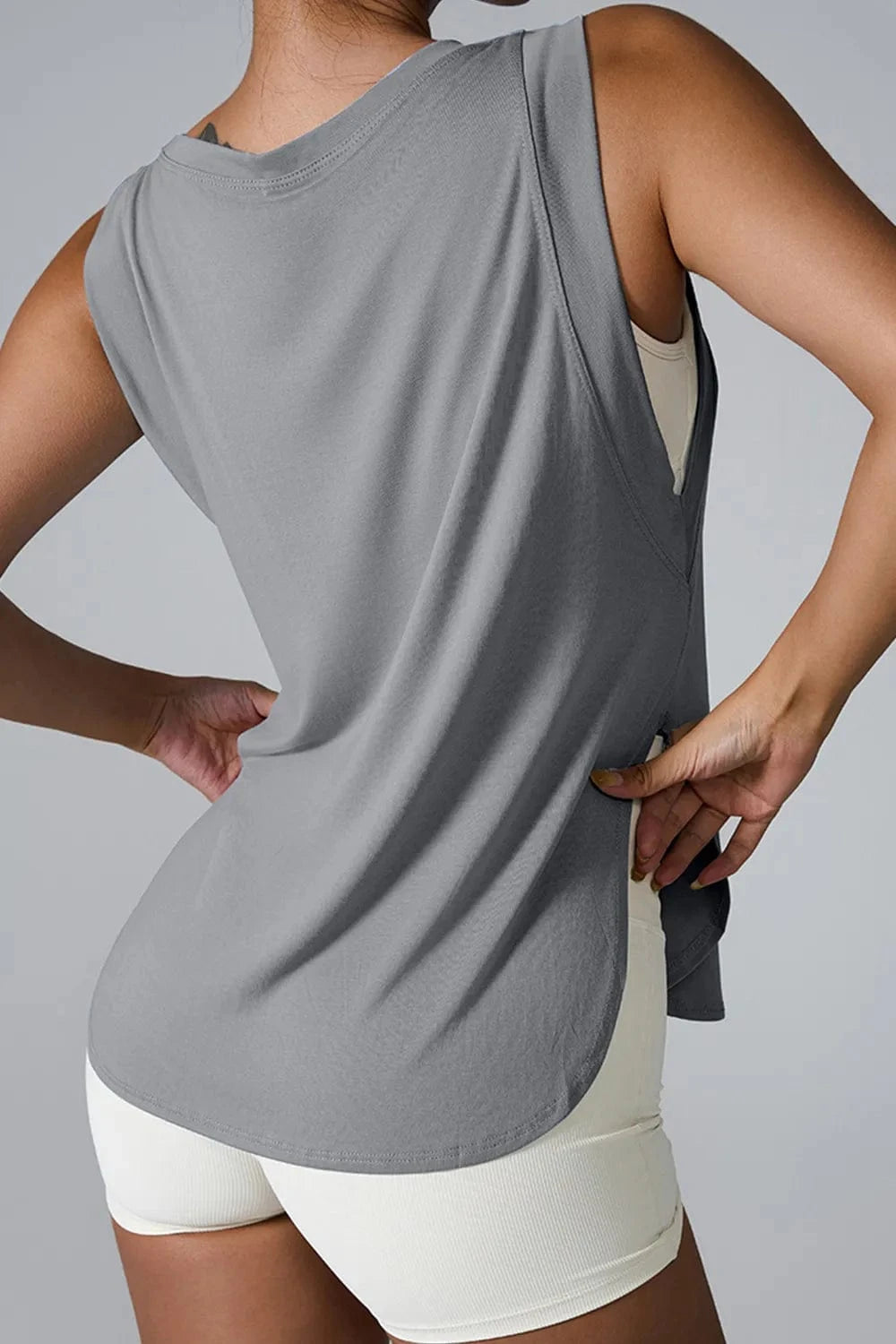 Slit Round Neck Active Tank - ShalayeFashion
