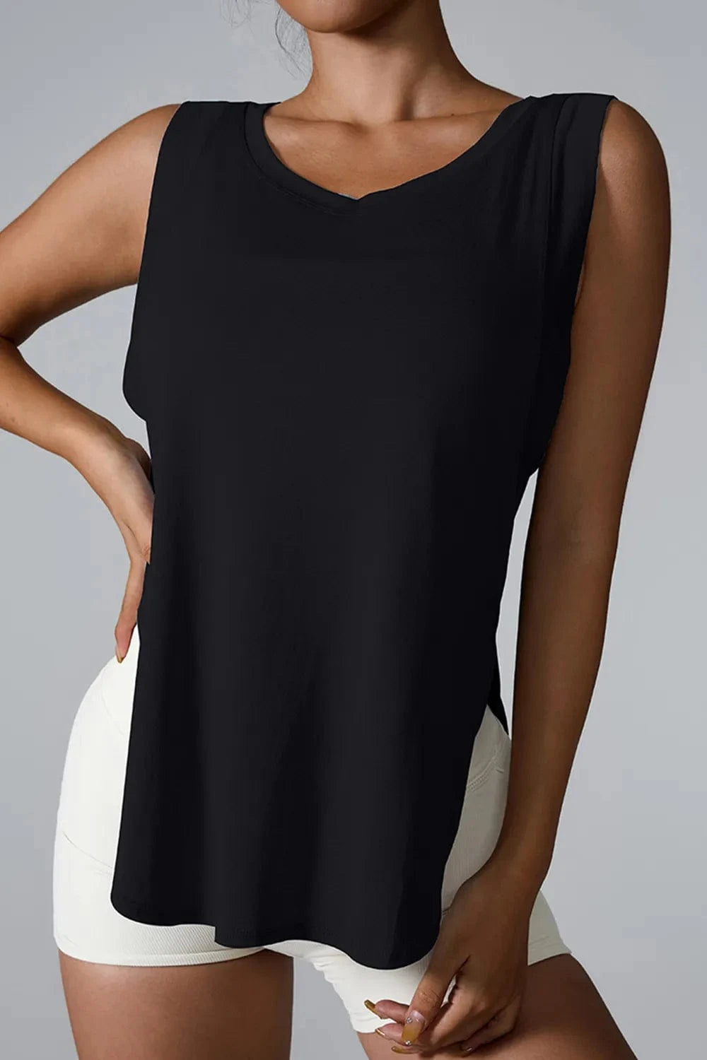 Slit Round Neck Active Tank - ShalayeFashion