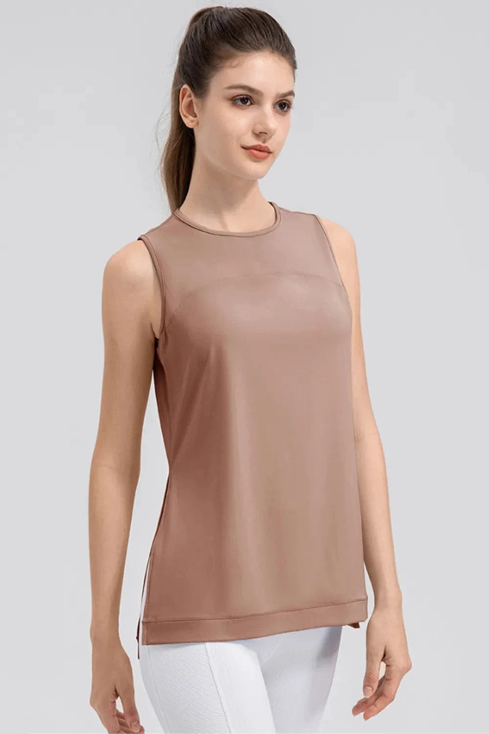 Slit Round Neck Tank - ShalayeFashion