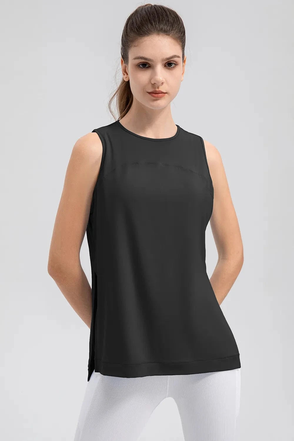 Slit Round Neck Tank - ShalayeFashion