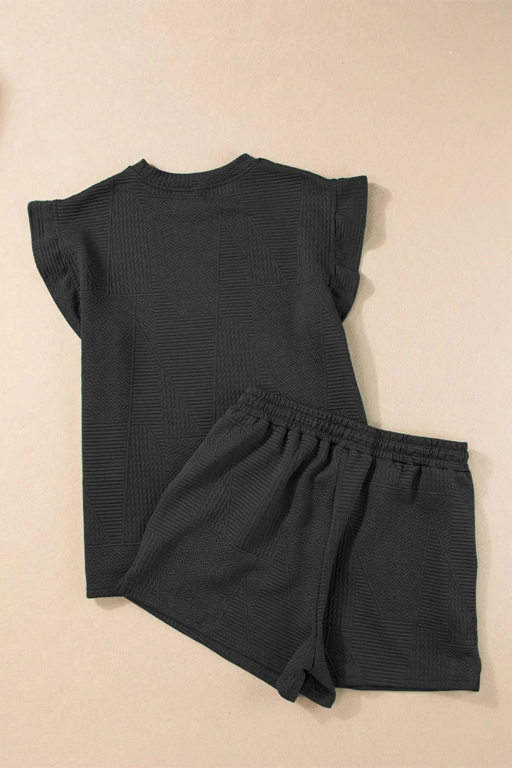 Slit Round Neck Top and Drawstring Shorts Set - ShalayeFashion