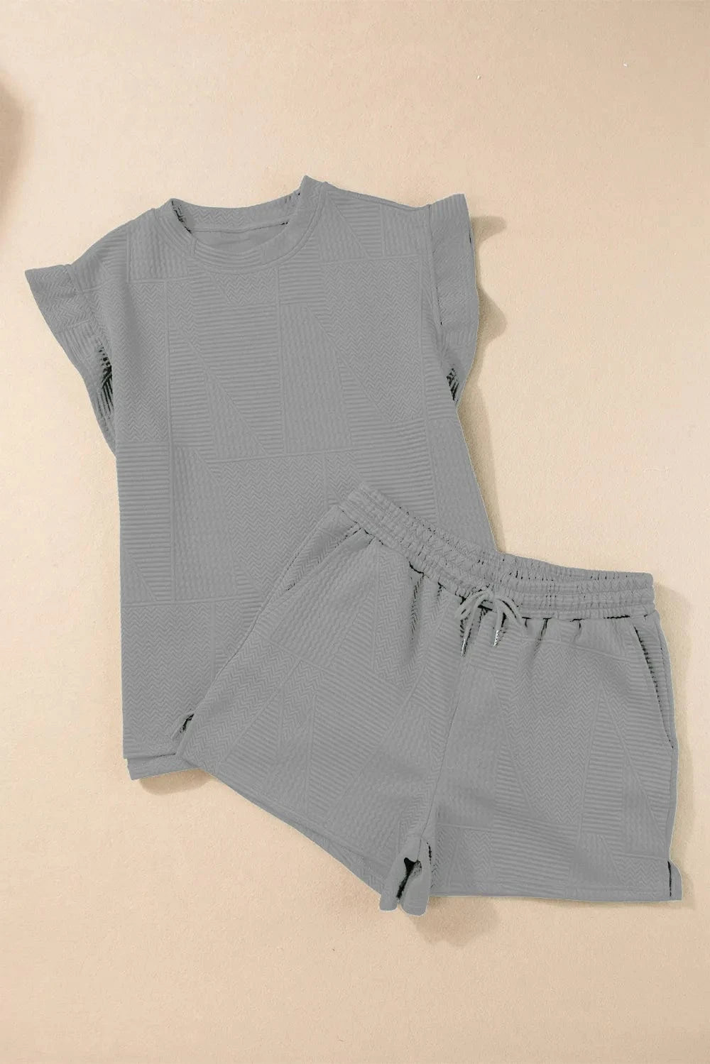 Slit Round Neck Top and Drawstring Shorts Set - ShalayeFashion