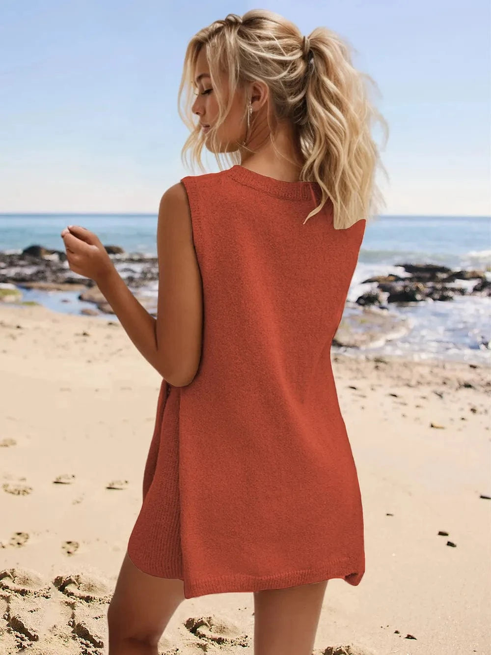 Slit Round Neck Top and Shorts Set - ShalayeFashion