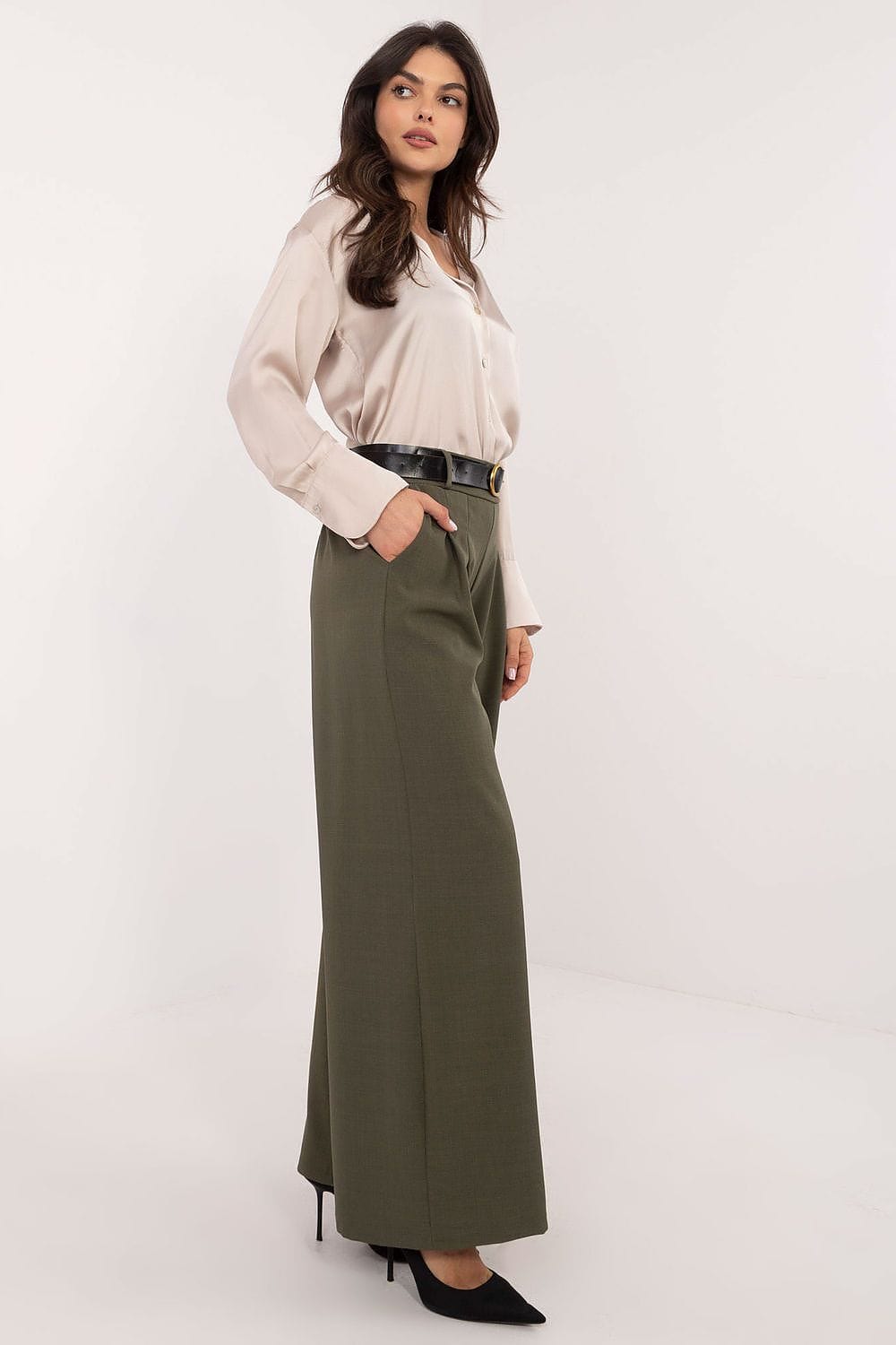 Smooth Material Pants High Waist Wide - ShalayeFashion