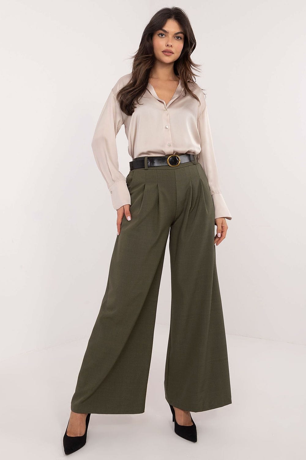 Smooth Material Pants High Waist Wide - ShalayeFashion
