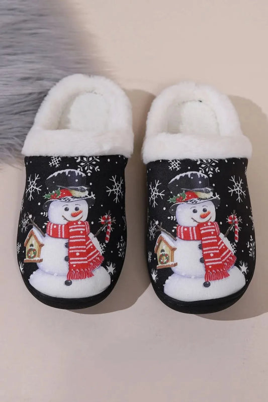 Snowman Round Toe Faux Fur Slippers - ShalayeFashion