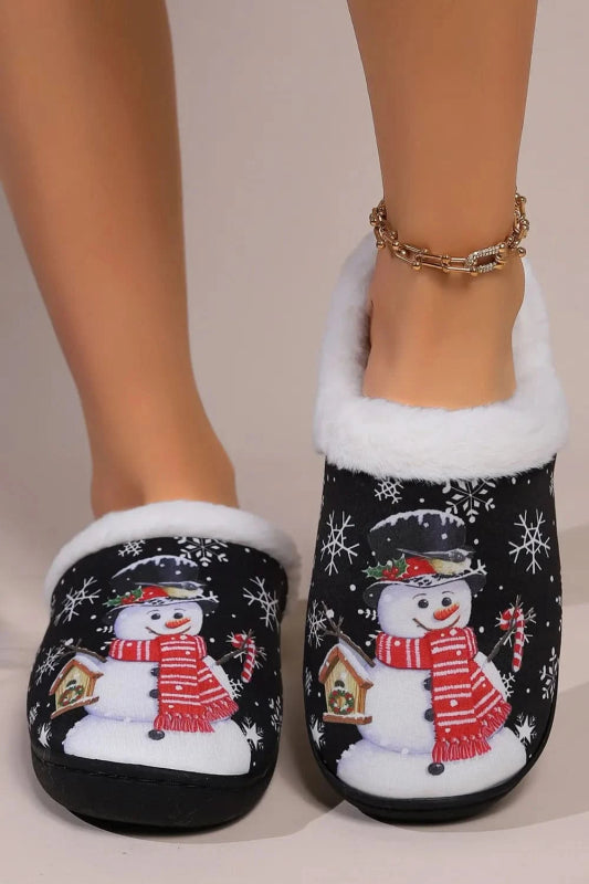 Snowman Round Toe Faux Fur Slippers - ShalayeFashion
