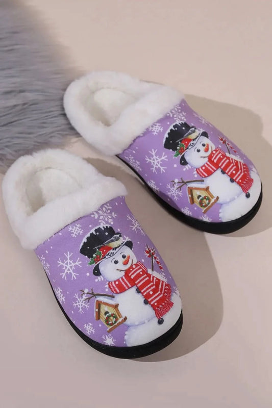 Snowman Round Toe Faux Fur Slippers - ShalayeFashion