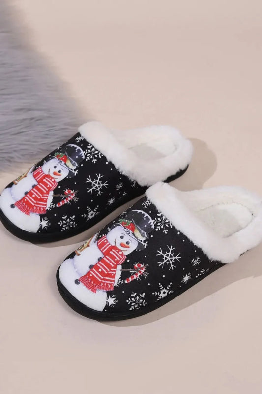 Snowman Round Toe Faux Fur Slippers - ShalayeFashion