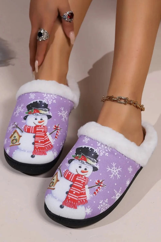 Snowman Round Toe Faux Fur Slippers - ShalayeFashion