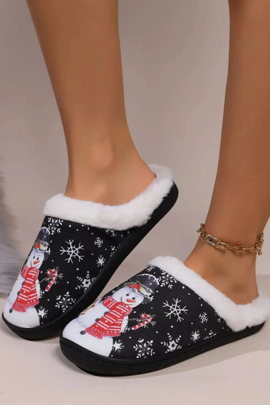 Snowman Round Toe Faux Fur Slippers - ShalayeFashion