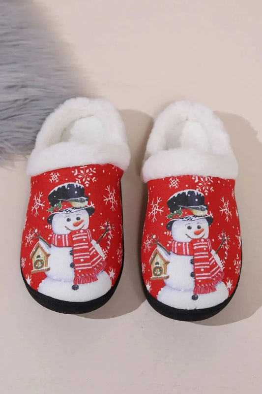 Snowman Round Toe Faux Fur Slippers - ShalayeFashion